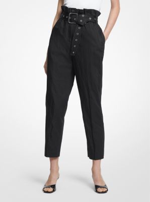206FKU544 - Belted Crushed Cotton Trousers BLACK