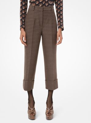 210AKN514 - Deco Herringbone Wool Cuffed Trousers SUNTAN