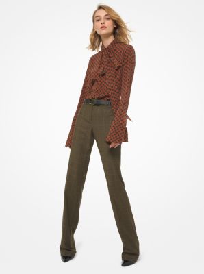 211AKR522 - Kate Glen Plaid Wool Flannel Cuffed Trousers OLIVE/CAYENN
