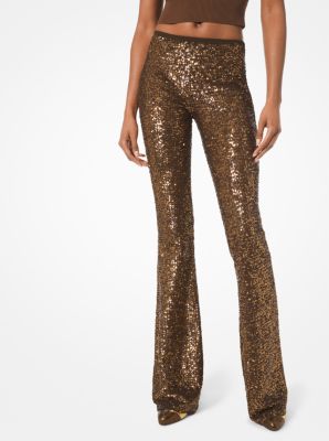 224RKN092B - Sequined Stretch-Tulle Flared Pants COCOA
