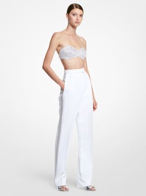295RKU519 - Hand-Embroidered Crystal Double Crepe Sablé Trousers OPTIC WHITE