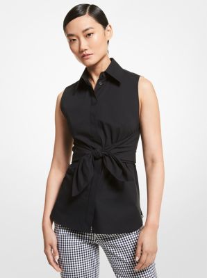 306AKU532 - Organic Cotton Poplin Tie-Front Shirt BLACK