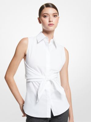 306AKU532 - Organic Cotton Poplin Tie-Front Shirt OPTIC WHITE