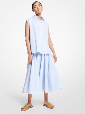 307AKU546 - Striped Organic Cotton Poplin Sleeveless Shirt OXFORD/WHITE