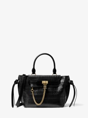 30F1G9HS1E - Hamilton Legacy Small Crocodile Embossed Leather Belted Satchel BLACK