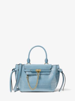 30F1G9HS1E - Hamilton Legacy Small Crocodile Embossed Leather Belted Satchel CHAMBRAY