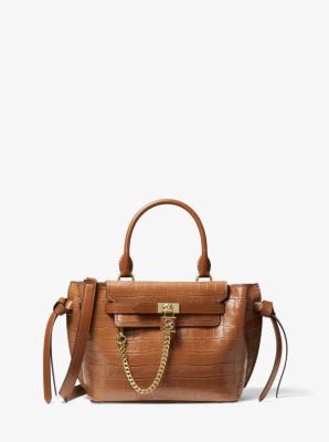 30F1G9HS1E - Hamilton Legacy Small Crocodile Embossed Leather Belted Satchel CHESTNUT