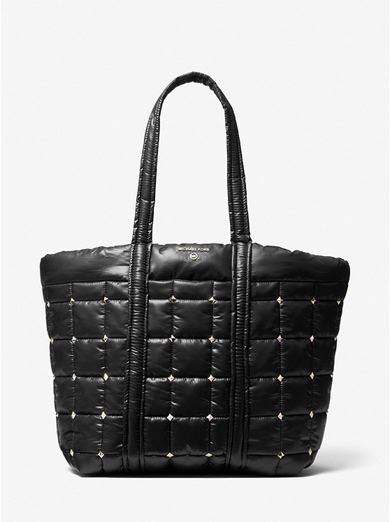 MK 30F1G9ST4Y Stirling Extra-Large Studded Quilted Recycled Polyester Tote Bag BLACK