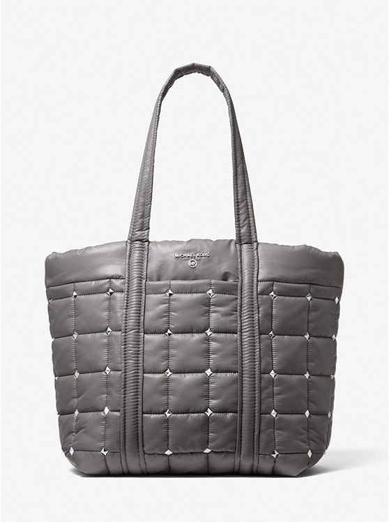 MK 30F1S9ST3Y Stirling Large Studded Quilted Recycled Polyester Tote Bag HEATHER GREY