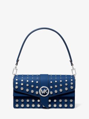 30F2SGRL2L - Greenwich Medium Studded Saffiano Leather Shoulder Bag RIVER BLUE