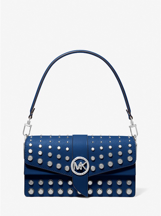 MK 30F2SGRL2L Greenwich Medium Studded Saffiano Leather Shoulder Bag RIVER BLUE