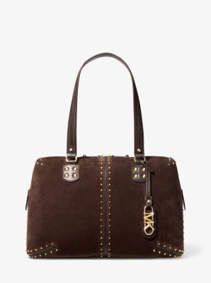 30F3GATE3S - Astor Large Studded Leather Tote Bag CHOCOLATE