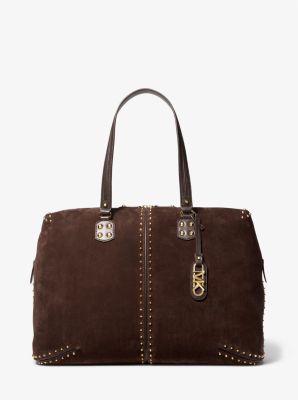 30F3GATU4S - Astor Extra-Large Studded Suede Weekender Bag CHOCOLATE
