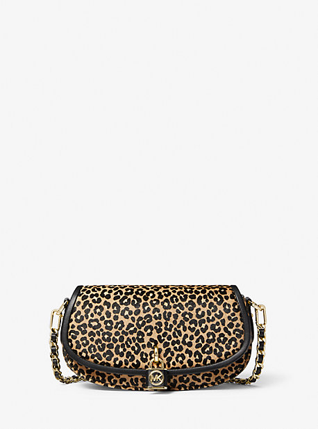 30F3GIMM1H - Mila Small Leopard Print Calf Hair Shoulder Bag BLACK COMBO