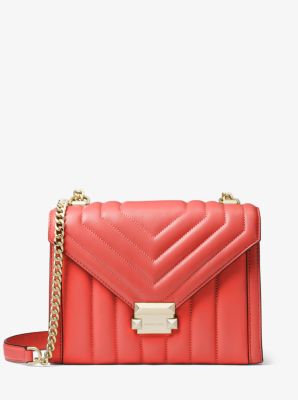 30F8TXIL3T - Whitney Large Quilted Leather Convertible Shoulder Bag CORAL
