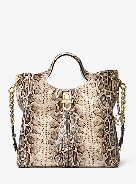 30F9GUYE3E - Uptown Astor Legacy Large Snake-Embossed Leather Tote Bag NATURAL