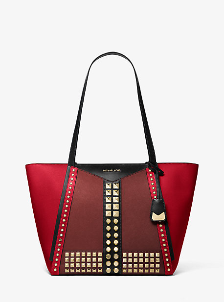 30F9GWHT3L - Whitney Large Studded Saffiano Leather Tote Bag BRT RED MLTI