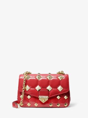 30H1G1SL1A - SoHo Small Studded Quilted Patent Leather Shoulder Bag CRIMSON