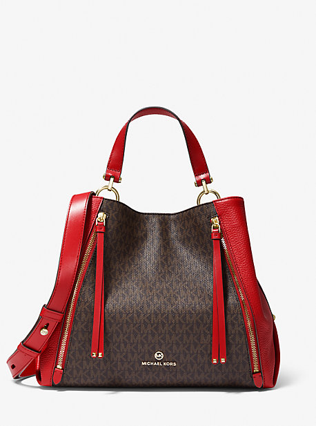 30H1GBNT3B - Brooklyn Large Logo and Pebbled Leather Tote Bag CRIMSON