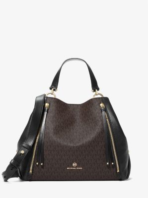 30H1GBNT3B - Brooklyn Large Logo and Pebbled Leather Tote Bag BROWN/BLK