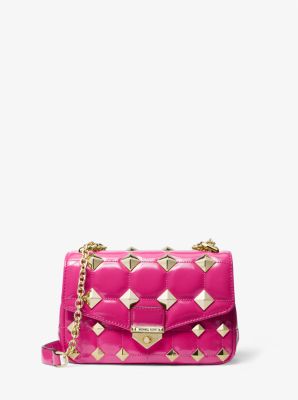30H1L1SL1A - SoHo Small Studded Quilted Patent Leather Shoulder Bag WILD BERRY