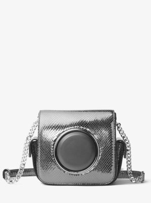 30H7MB2M3K - Quince Metallic Snake-Embossed Leather Camera Bag LT PEWTER