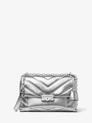 30H9S0EL6K - Cece Medium Quilted Metallic Leather Convertible Shoulder Bag SILVER