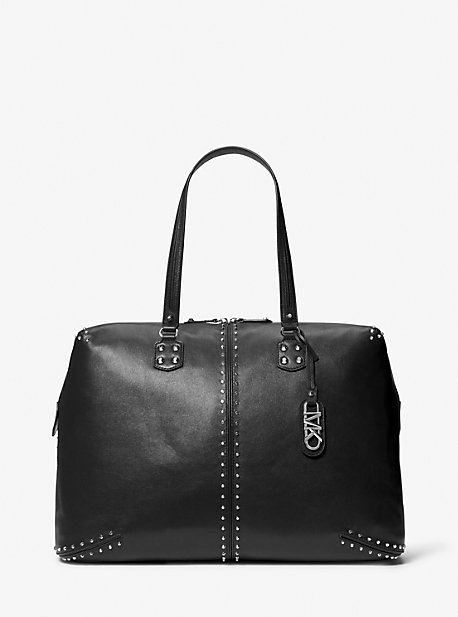 30S3SATU4L - Astor Extra-Large Studded Leather Weekender Bag BLACK