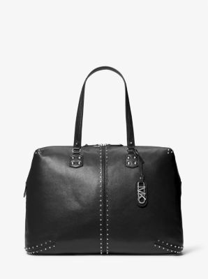 30S3SATU4L - Astor Extra-Large Studded Leather Weekender Bag BLACK