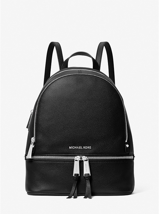 MK 30S5SEZB1L Rhea Medium Leather Backpack   BLACK