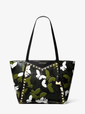 30S9GWHT3Y - Whitney Large Butterfly Camo Leather Tote Bag BLACK COMBO