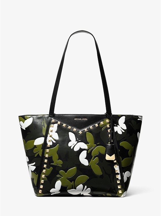MK 30S9GWHT3Y Whitney Large Butterfly Camo Leather Tote Bag BLACK COMBO