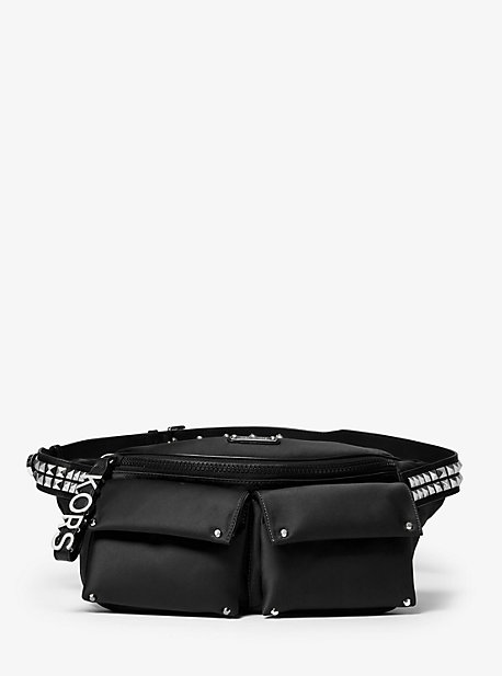 30S9SOVN9C - Olivia Large Studded Satin Belt Bag BLACK