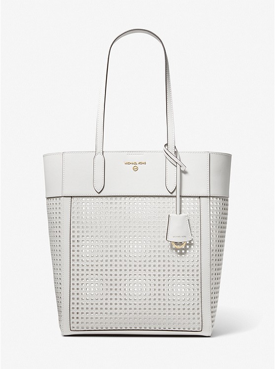MK 30T2G5ST9L Sinclair Large Perforated Leather Tote Bag OPTIC WHITE