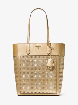 30T2G5ST9M - Sinclair Large Perforated Metallic Leather Tote Bag PALE GOLD
