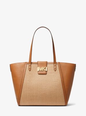 30T2GCDT3W - Karlie Large Straw and Pebbled Leather Tote Bag NAT/ACORN