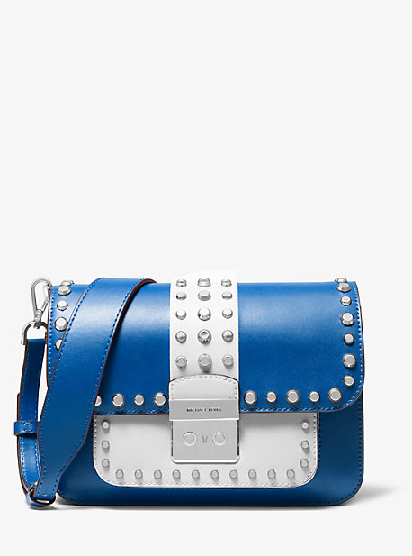 30T9SS9L9T - Sloan Editor Studded Two-Tone Leather Shoulder Bag GRECIAN BLUE