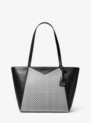 30T9UWHT3R - Whitney Large Checkerboard Logo Leather Tote Bag BLACK/WHITE