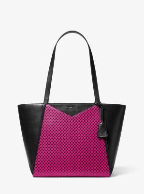 30T9UWHT3R - Whitney Large Checkerboard Logo Leather Tote Bag BLACK/NEON PINK