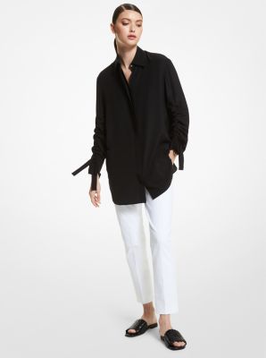 310AKU553Z - Silk Crepe De Chine Tie Sleeve Shirt BLACK