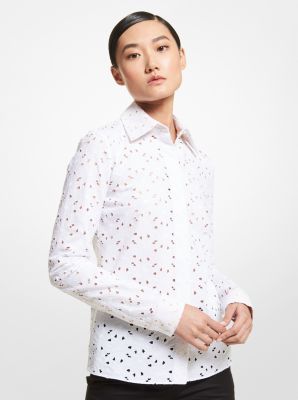 318AKU572 - Hansen Floral Eyelet Stretch Cotton Shirt OPTIC WHITE