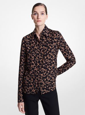 318AKU708 - Hansen Floral Silk Crepe De Chine Shirt SUNTAN/BLACK