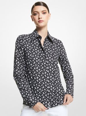 318BKU710 - Hansen Floral Cotton Shirt BLACK/WHITE