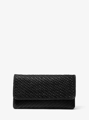 31S1MCEC2T - Carole Hand-Woven Leather Foldover Clutch BLACK