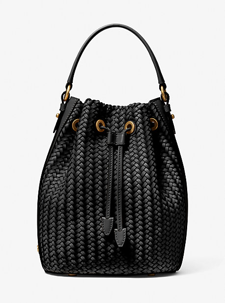 31S1MCEX4W - Carole Hand-Woven Leather Bucket Bag BLACK