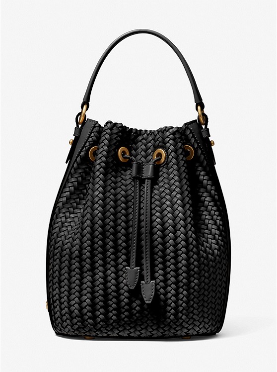 MK 31S1MCEX4W Carole Hand-Woven Leather Bucket Bag BLACK