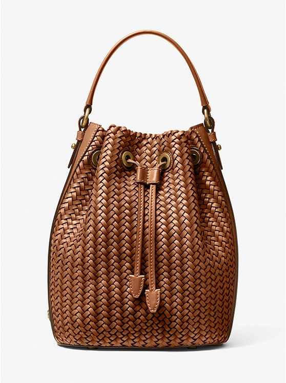 MK 31S1OCEX4W Carole Hand-Woven Leather Bucket Bag CHESTNUT