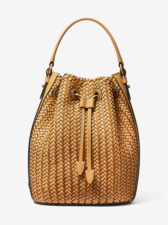 MK 31S1OCEX4W Carole Hand-Woven Leather Bucket Bag WHEAT