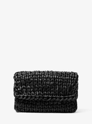 31S1OCLC3N - Carly Hand-Knit Leather Envelope Clutch  BLACK