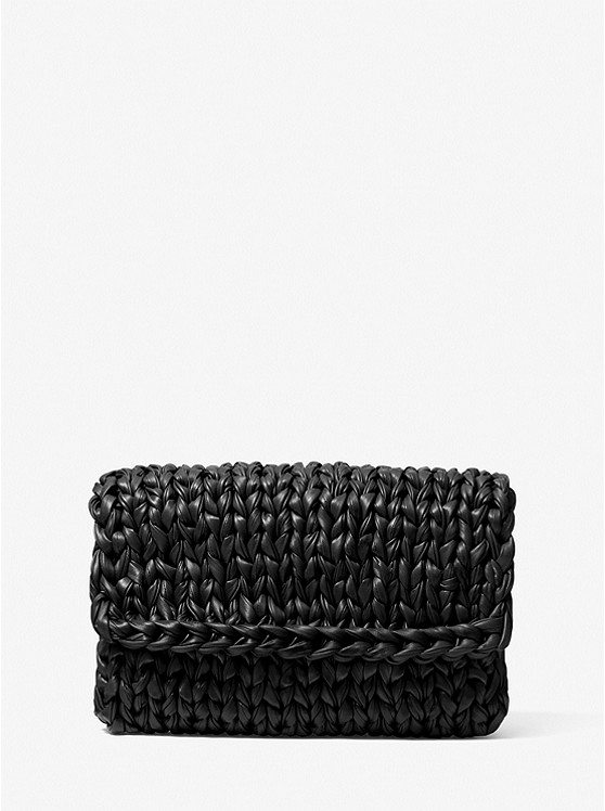 MK 31S1OCLC3N Carly Hand-Knit Leather Envelope Clutch  BLACK